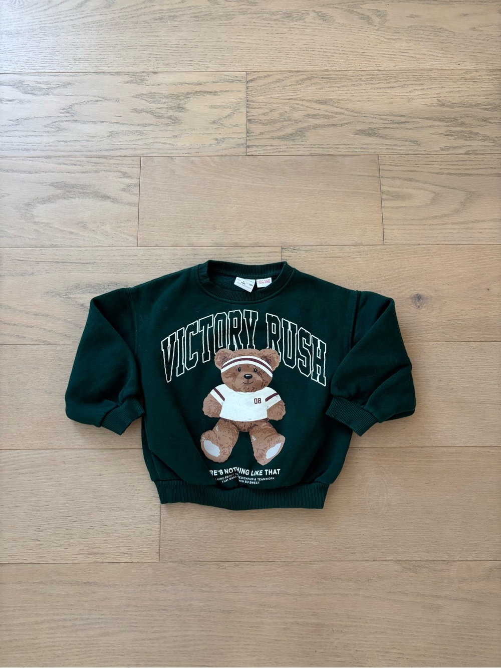 Zara kid forest green bear print sweatshirt, size 4Y